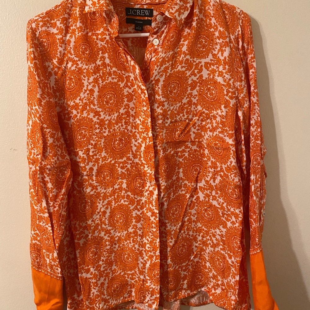 J.Crew Classic Orange Patterned Paisley Button Down Shirt